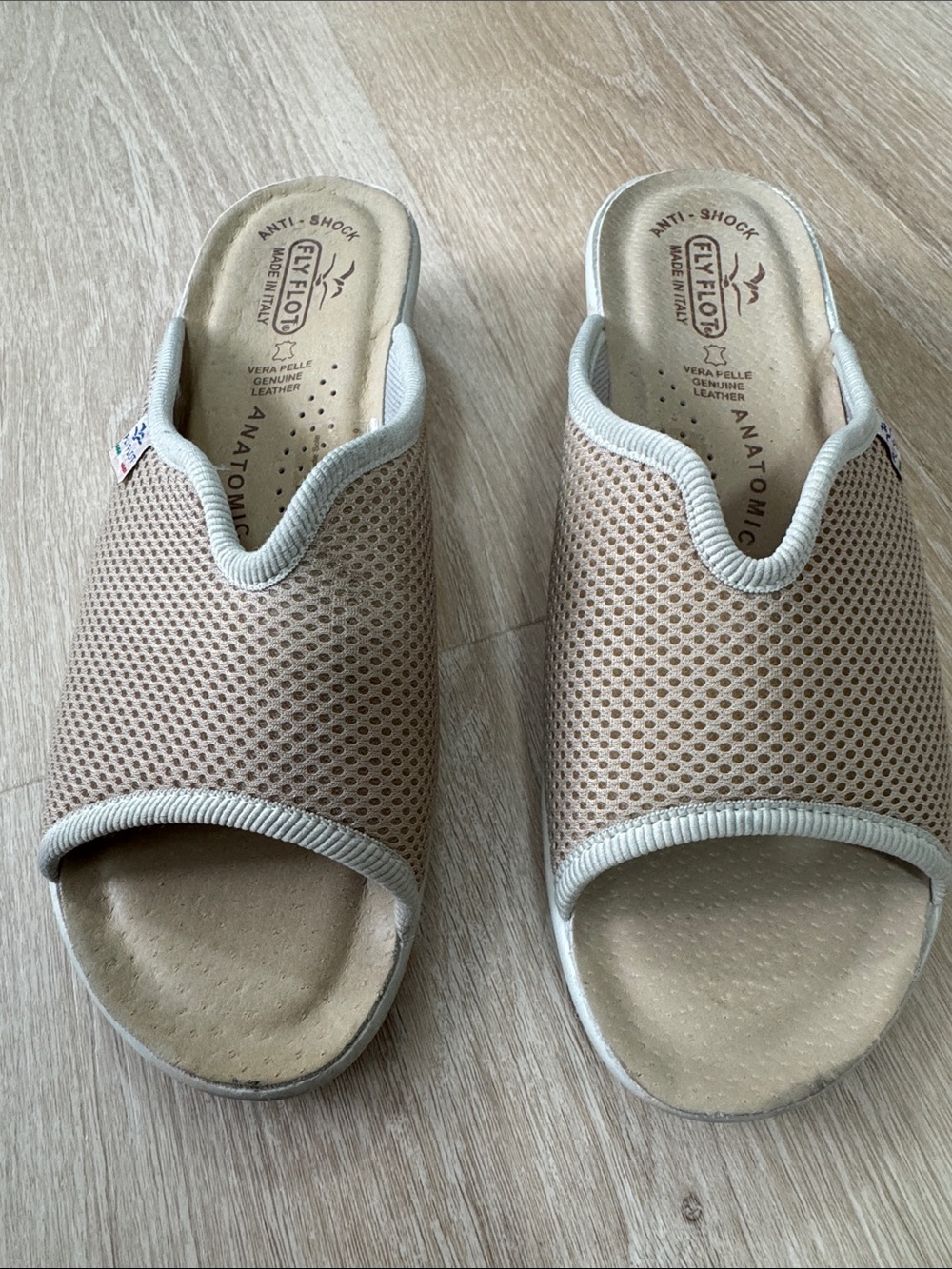 Women's Beige Mesh Open-Toe Comfort Slides - Picture 1 of 6